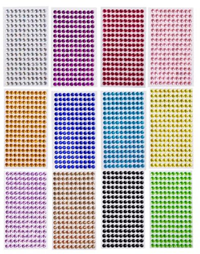 Strehknewen 3120 Pegatinas diamantes autoadhesivas, 12 colores, 6 mm, para la cara, decoración de uñas, manualidades y manualidades infantiles, piedras brillantes para maquillaje y decoraciones