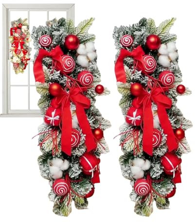 Decoración Artificial navideña,Adornos navideños,Corona Colgante con Bola en Forma de - Corona navideña Decorativa de 60cm/23,62 Pulgadas, Adornos Colgantes para Sala de Estar y Cocina