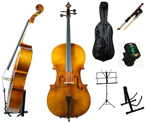 Yellow Musikhaus Cello Set in verschiedene Größen mit 10 Teilen! (Perfektes Set für Anfänger! Dieses umfassende Set enthält 10 hochwertige Produkte, ideal für den Einstieg ins Cellospiel!) (Voll)