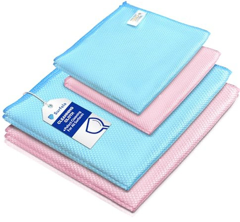 Surfela 4 Stück Fensterputztücher 40×40cm&40×60cm, Fenstertuch Streifenfrei Mikrofasertücher, Weich, Langlebig und Chemikalienfrei, Perfekt für Küchen, Bäder, Autos und Bildschirme