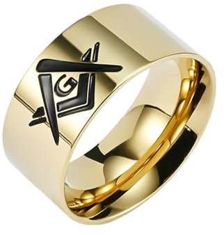 Wycian Ehering Vintage, Eheringe Gold Edelstahl Größe 65 (20.7) Poliert Freimaurer Breit 10mm Anpassbar für Frau Vatertag