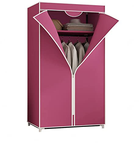 Armoire portable en toile avec étagères et penderie - Housse en tissu pour rangement de vêtements - Rose - 155 x 90 x 45 cm - Solution d'économie d'espace