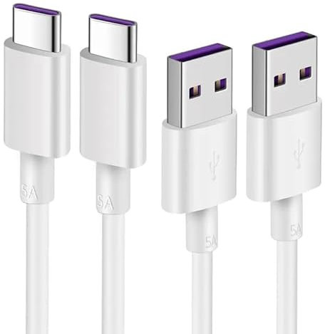2 Unidades. Cable Usb C Carga Rapida, Tipo C, Carga Súper Rápida 5A, Cable de Datos para Teléfono Móvil, Resistente, Blanco. Para Samsung, Xiaomi, Huawei, Oppo, Redmi. 1 Metro (2)