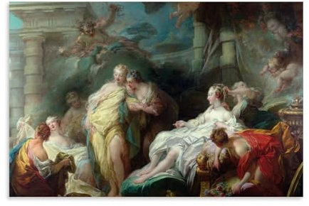 Jean-Honore Fragonard Wandkunstdrucke, Gemälde, Poster, Psyche zeigt ihre Schwestern und sie, Geschenke von Amor, Wandkunst, Schlafzimmerdrucke, Heimdekoration, hängendes Bild, Leinwandbild, Gemälde