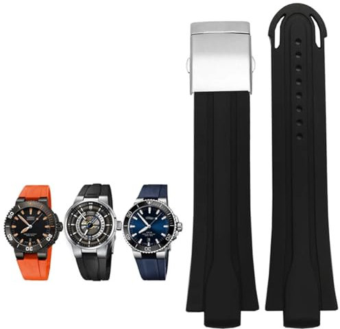 ZCCZJS 24 mm*12mm Lugend Gummi -Waterfach -Uhrband für Oris Armband Silikonuhr -Gurt aus Edelstahl Klaspeln