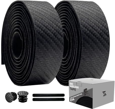 Bike Handlebar Tape, Black Bicycle Bar Tape, Bike Grip Tape EVA Road Bike Handlebar Tape of Comfortable Non-Slip Shock Absorption for Road Cycling, Mountain Biking(2 Rolls Per Set-Carbon Pattern)