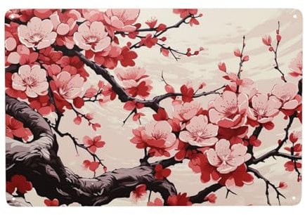 Funny Wall Decor Metal Signs Japanese Floral Cherry Blossom Garden Sign Decor Outdoor Hanging Vintage Yard Decorative Metal Sign for Farmhouse Home Horror Theme Bar Decor Tin Signs Gifts 8x12 inches