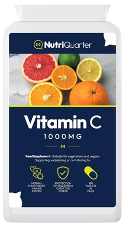 NutriQuarter Vitamin C 1000mg High Strength Tablets – 120 Count – Immune Support & Antioxidant