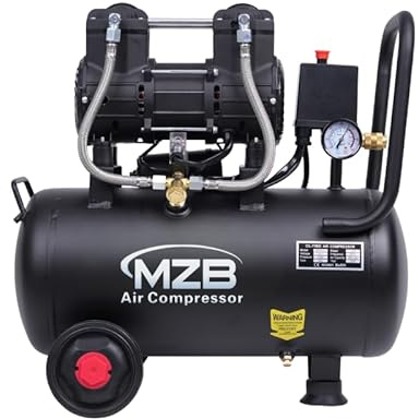 MZB 6,4 Liter 110 V/60 Hz Ultra Leiser Luftkompressor mit ölfreien Stahltanks, Geräuschpegel 70dB, mit Rollen zum Lackieren, Autoreparatur, Dekoration