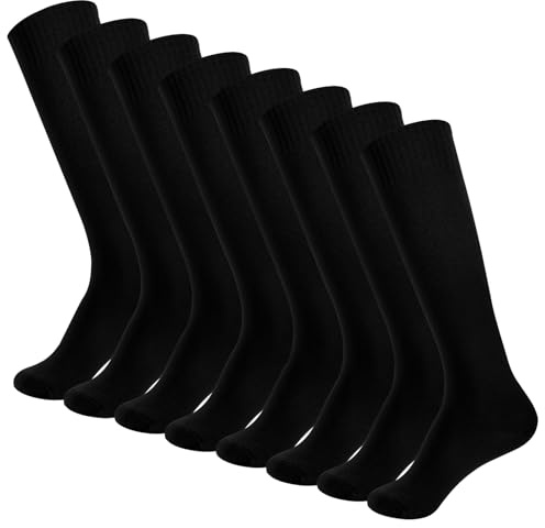 Zuimei 4 Pairs Mens Football Socks Black Knee High Football Socks
