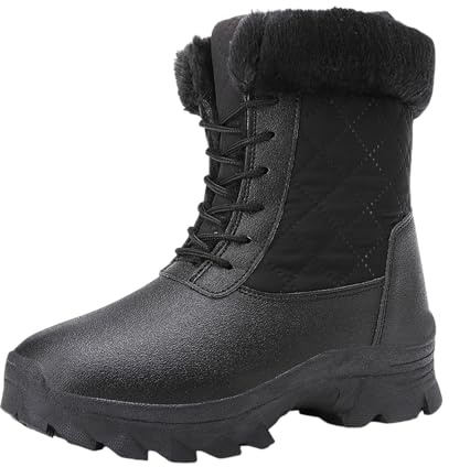 Stivali Bikers Donna Stivaletti Pelle Anfibi Alti da alla Moda con Tacco Spesso E Grosso Bianchi Biker Neri Nero 36