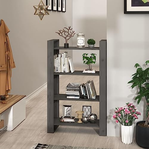 Teenpull Bücherregal Grau 80x35x125 cm, Massivholz Kiefer, Robuster Standregal Raumteiler für Wohnzimmer, Büro, Schlafzimmer
