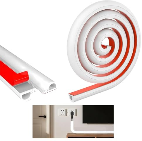 Mini Cable Trunking, Self Adhesive Trunking for Electric Cables, Soft PVC Side Opening Wire Covers for Cables, Cable Hiders for Wall Mounted TV, Hide Wires on Wall and Floor (White, 3m)