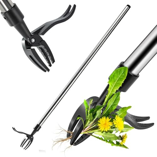 KINDLUME Mango Largo Rastrillo Jardin, Azadas para El Huerto, Herramientas Jardineria, Escarificador Cesped, Cabeza de 4 Garras para Palancar con Fuerza, Sin Agacharse, para Jardín, Césped, Parterres