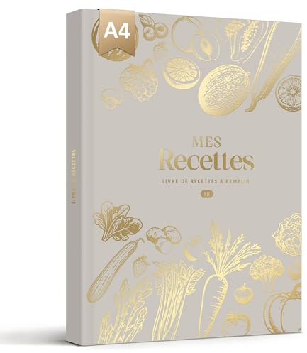 BIROYAL Carnet de Recettes à Remplir A4, 114 Recettes, Gris chaud | Papier 120g, 115 Recettes, Grand Espace d'Écriture - Table de Conversion & Calendrier Saisonnier pour Passionnés de Cuisine