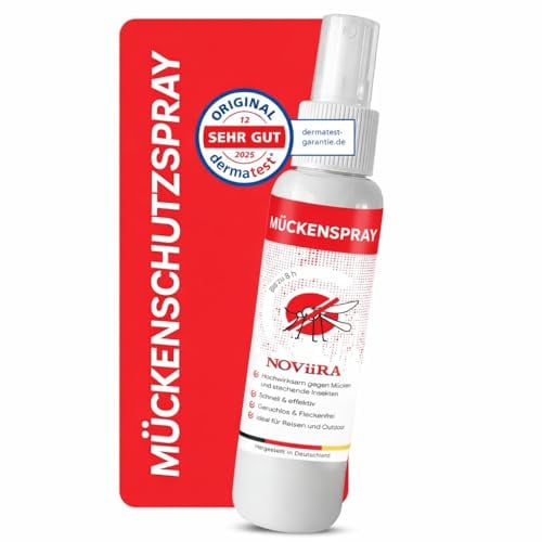 NOViiRA® Mückenschutzspray 100 ml, schnellwirkender Insektenschutz, hautverträglich und fleckenfrei für Reise, Outdoor und Alltag, Mückenschutz, Insektenspray, Mückenschutz Haut, Mückenspray