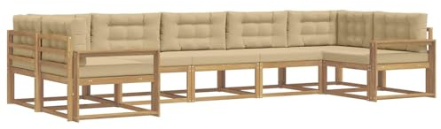 vidaXL Outdoor-Sofagarnitur mit Kissen 7 pcs Weiß und Beige, Modernes Ecksofa-Set, stylische Gartenlounge, Möbel für Terrasse, wetterfest am Pool