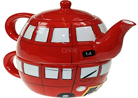 Puckator Routemaster Red Bus Tea for One Set, Ceramic, Mixed, Total Height 17cm Cup 6.5 x 11cm Pot 11 x 11cm