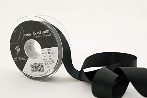 Berisfords Double Satin Ribbon, 10 Black, 20 m
