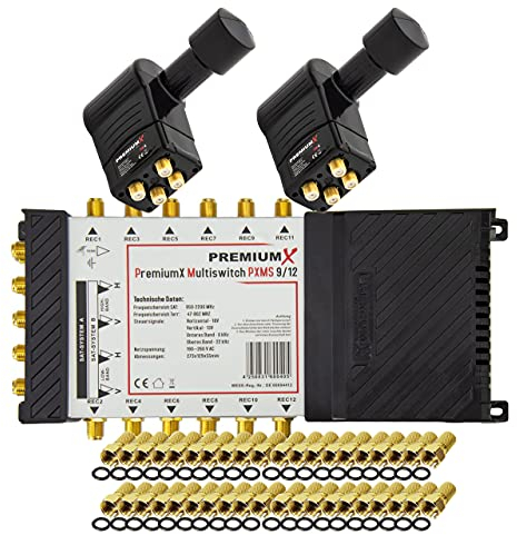 Premium X Multischalter Set 9/12 Multiswitch 2X Multifeed 3° Rocket Quattro LNB 40x F-Stecker, Satverteiler 2 SAT für 12 Teilnehmer