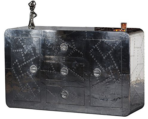 SIT-Möbel Airman 1703-21, Sideboard mit 3 Schubladen & 2 Türen, Mangoholz & Aluminium, silber, 150 x 45 x 90 cm