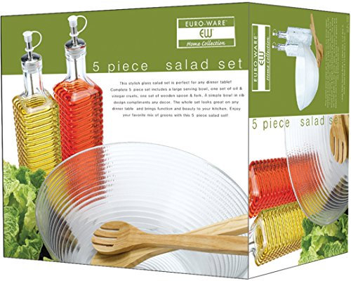 Eurohome SS-DK-EW65041 EW65041 5-teiliges Salat-Set aus Glas, mehrfarbig