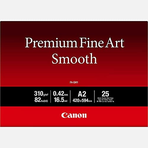 Canon FA-SM1 Premium Fine Art Smooth Fotopapier - DIN A2, 25 Blatt (310 g/qm) für Tintenstrahldrucker, 2646183, 2 5 Blatt