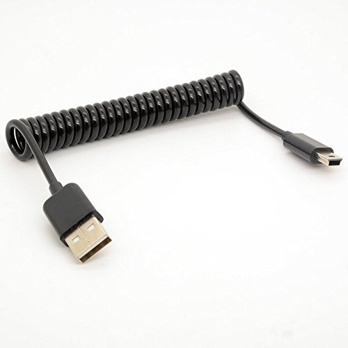 BSHTU Mini USB Cable Spiral Coiled USB 2.0-A to Mini-B 5-Pin Data Sync & Charger Lead Connector 1M (1 Meter)