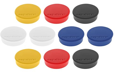 magnetoplan Premium Magnete Discofix Hobby | 10 Stück, Farbig Sortiert | Magnete für Magnettafeln und Whiteboards | Haftkraft: 0,3 kg | ØxH 24x8mm | Kratzfreie Spezialbeschichtung | Leicht abnehmbar