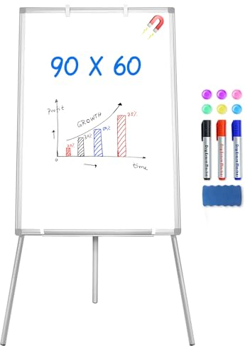maxtek Flipchart Ständer Whiteboard, 90X60cm Magnetisches Tragbares Trocken Abwischbar White Board, Höhenverstellbar, Haken Verschieben Flipchart Papier, Dreibein Whiteboards mit Ständer
