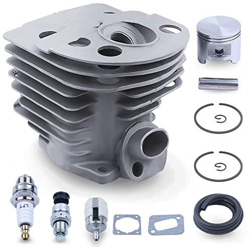Haishine 45 mm Cylindre Piston Kit pour Husqvarna 353 351 350 346XP EPA 345 340 Tronçonneuse Pièces avec Valve Décompression Filtre à Carburant Tuyau de Carburant Joint de Cylindre etc (Nikasil)