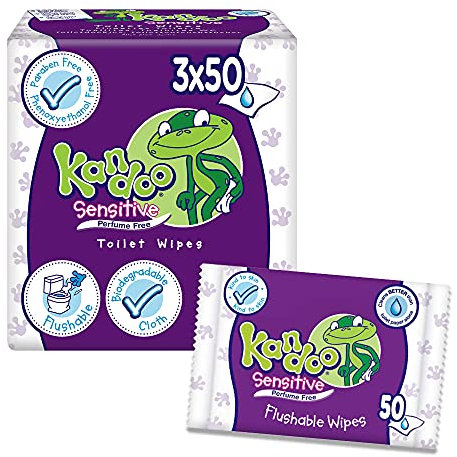 Kandoo Sensitive Flushable Toilet Wipes, 2+1 Free, Total 150 Wipes