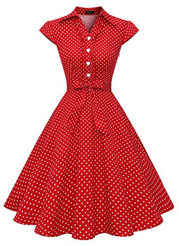 Wedtrend Robe Vintage Rockabilly Rétro Audrey Hepburn 50's 60's Polka Pin Up Swing avec Boutons de cœurWTP10007 RedWhiteDot XL