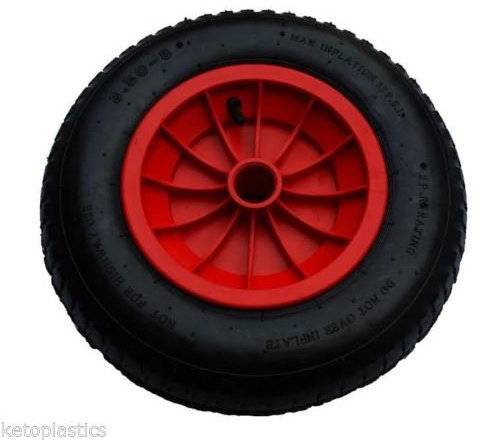 KetoPlastics Red 16 Pneumatic wheelbarrow wheel with 1 bore (4.80/4.00-8)