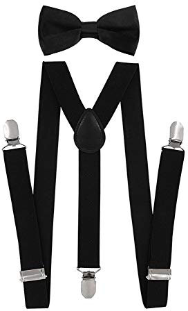axy Jungen Hosenträger-Y Form 2,5cm breit mit Fliege - 3 Stabile Clips (Schwarz)