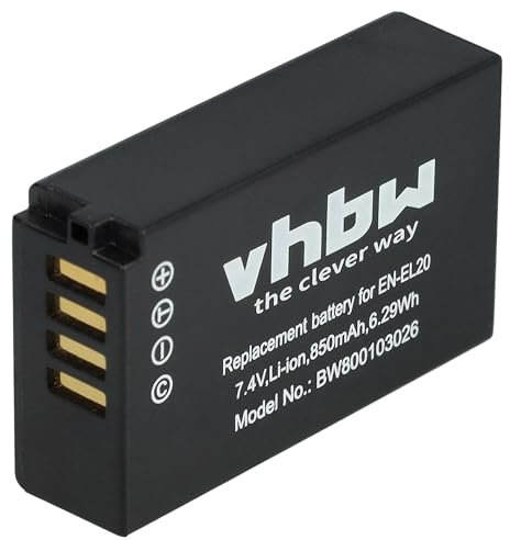 vhbw batteria sostituisce Nikon EN-EL20, EN-EL20a per fotocamera digitale DSLR (850mAh, 7,4V, Li-Ion)