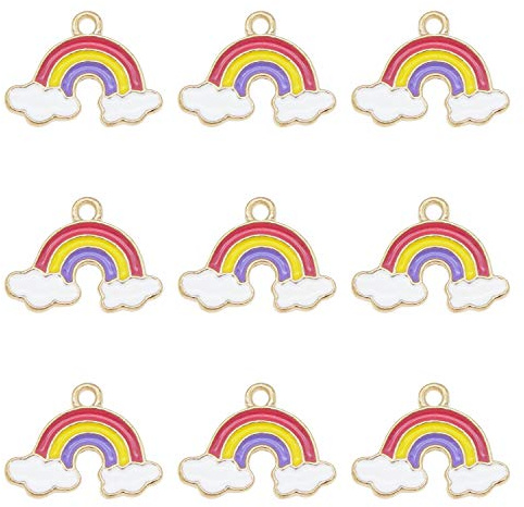 Julie Wang 20 Pieces Gold Back Enamel Metal Rainbow Clouds Charms Bracelets Earrings Necklaces Jewellery Pendants Handmade DIY Craft Accessories 19x14mm