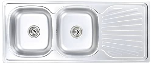 vidaXL Fregadero de Doble Seno con Colador y Sifón Pila Lavabo Alberca Comedor Cocina Servicio Grifo Lavar Olla Platos Integrado Acero Inoxidable