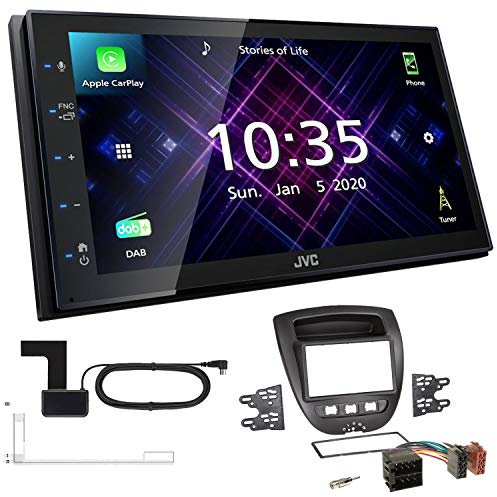 JVC KW-M565DBT 2-DIN Autoradio mit DAB Antenne passend für Peugeot 107 2005-2014 schwarz