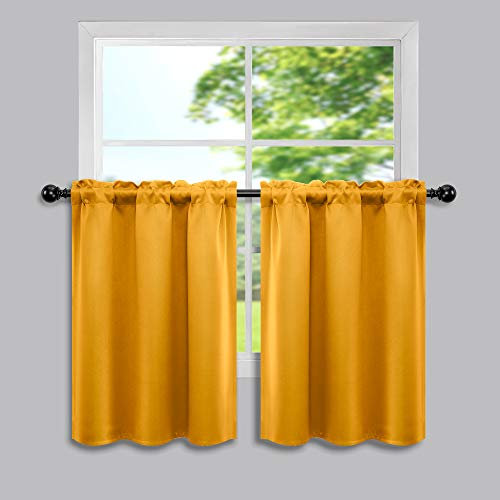 Rideaux jaunes de 91,4 cm de long pour petites fenêtres, rideaux occultants thermiques courts pour cuisine, salle de bain, chambre à coucher 86,4 x 91,4 cm de long