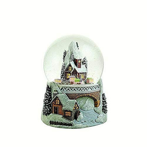 ARTE DEGLI ARGENTI Boîte à musique mécanique de Noël avec boule en verre, 10 cm et train train train qui tourne les lumières LED et la mélodie de Noël 60008
