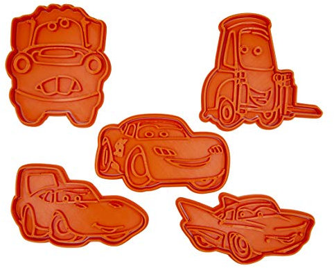 PlasticJewels - Set 5 Tagliabiscotti Cars Disney - Formine Saetta, Cricchetto, Sally, Guido, Chick Hicks - Feste Bambini PLA