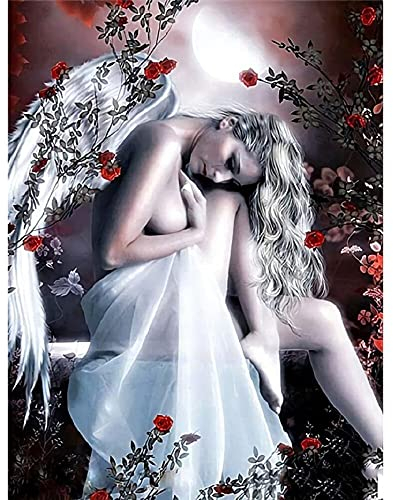 5D Adult Diamond Painting Kits, 30x40cm Diamant Painting Bilder, Diamanten Bilder Strass Stickerei, 5D DIY Diamantmaler-Set Malen Nach Zahlen Diamant für Home Wall Decor(Engel Unter den Sternen)