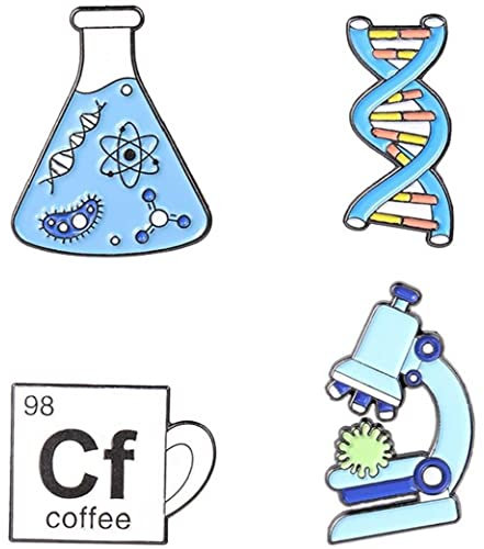 4 Stücke Brooche Wissenschaft Email Pin Mikroskop Becherglas Chemische Molekulare DNA Biologisches Experimentelles Werkzeug Metallbroschen Abzeichen Für Rucksack Bag