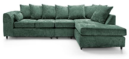 Abakus Direct Harriet Corner Sofa - Rifle Green Crushed Chenille - Large L Shaped Couch Unit for Living Room - Range Includes 2 Seater, 3 Seater, U-Shaped Sofa & Footstool Options - Corner Plus Right