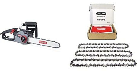 Oregon CS1400 2400W Elektrokettensäge, Leistungsstarke Elektrosäge mit 40 cm (16 Zoll) 603349 & 3er-Pack 3/8 LP Sägenkette für 40 cm Schiene - 56 Antriebsglieder, 1.3mm - rückschlagsarme Kette