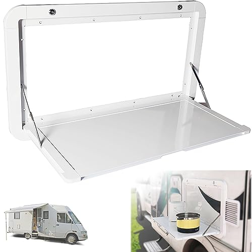 HWHongRV Faltbarer Wohnmobil-Picknicktisch, Wandmontiert, Mit Abschließbarem Aluminium-Legierungsset, Ideal für Außenbereich, Weiß, 800 x 450 mm
