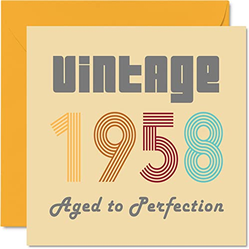 Geburtstagskarten zum 66. Geburtstag für Männer und Frauen – Vintage 1958 Aged To Perfection – 66 Geburtstagskarten Lustig für Sie und Ihn 145 mm x 145 mm Glückwunschkarten