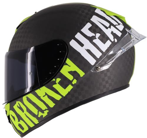 Broken Head BeProud Race Pro Carbon Grün - Racing Integral-Helm mit Zwei Visieren (Schwarz + Klar) (L 59-60 cm)