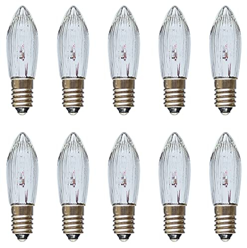 Erzgebirgslicht - AUSWAHL - 10x Topkerze Spitzkerze 48V 3W E10 für 5 Brennstellen Ersatzbirne Glühbirne Riffelkerze Glühlämpchen für Lichterketten und Schwibbogen (keine LED!)